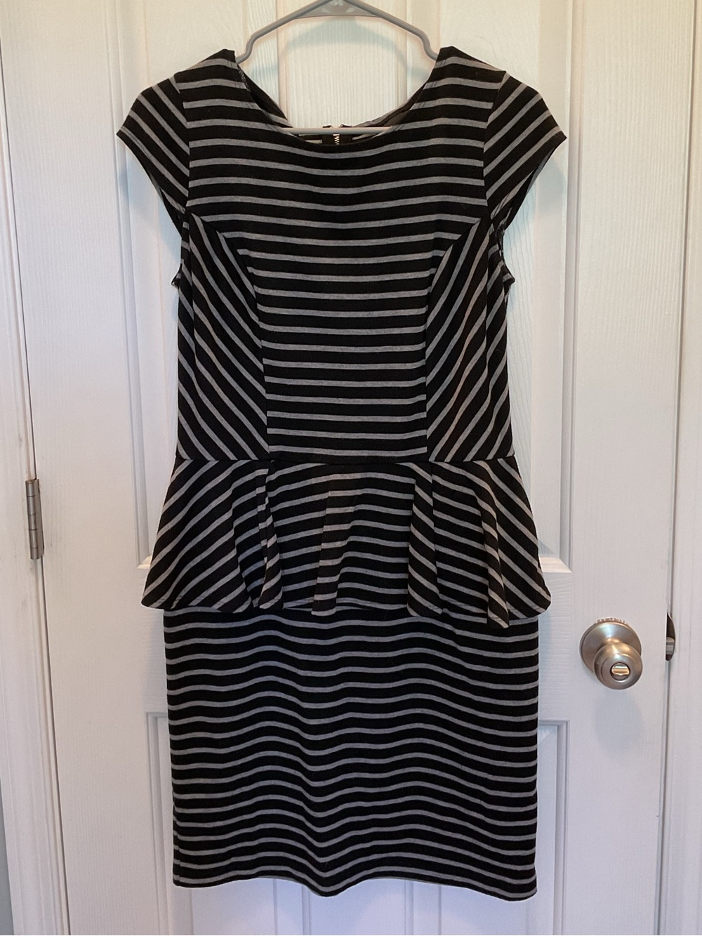 Mossimo Supply Co. Black and Gray Striped Peplum Midi Dress